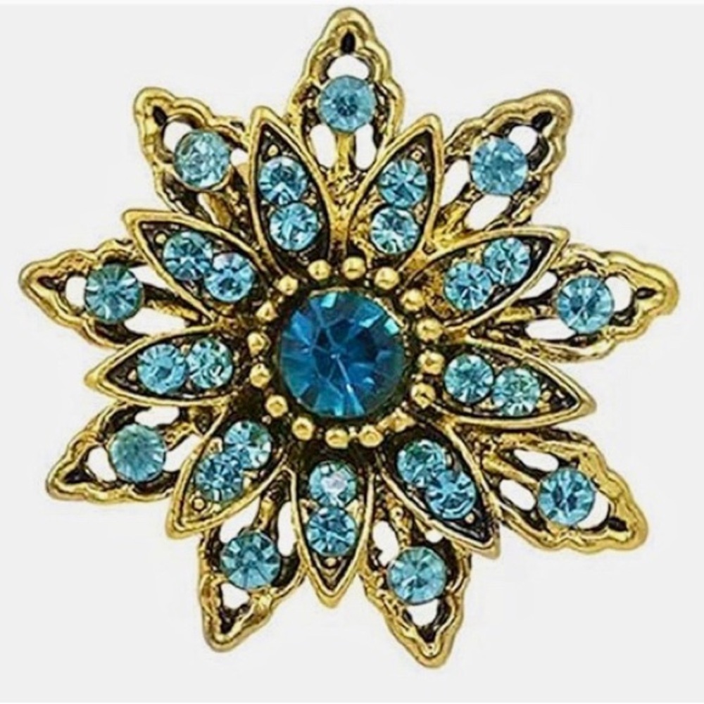 Austrian Crystal Rhinestone Fashion Brooch Pin, Blue, Aqua, Gold (STAR) - Picture 3 of 16